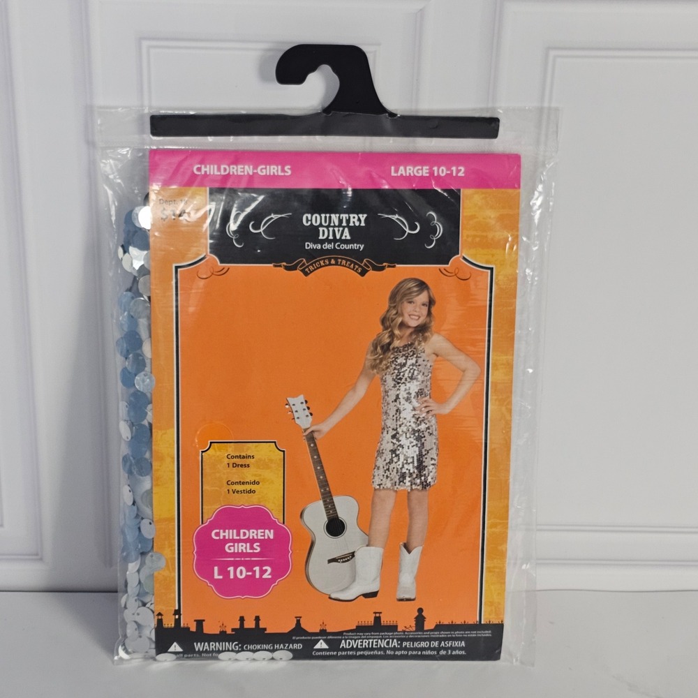 Country Diva Girls Large 10-12 Silver Sequin Pop Star Costume Dress Halloween